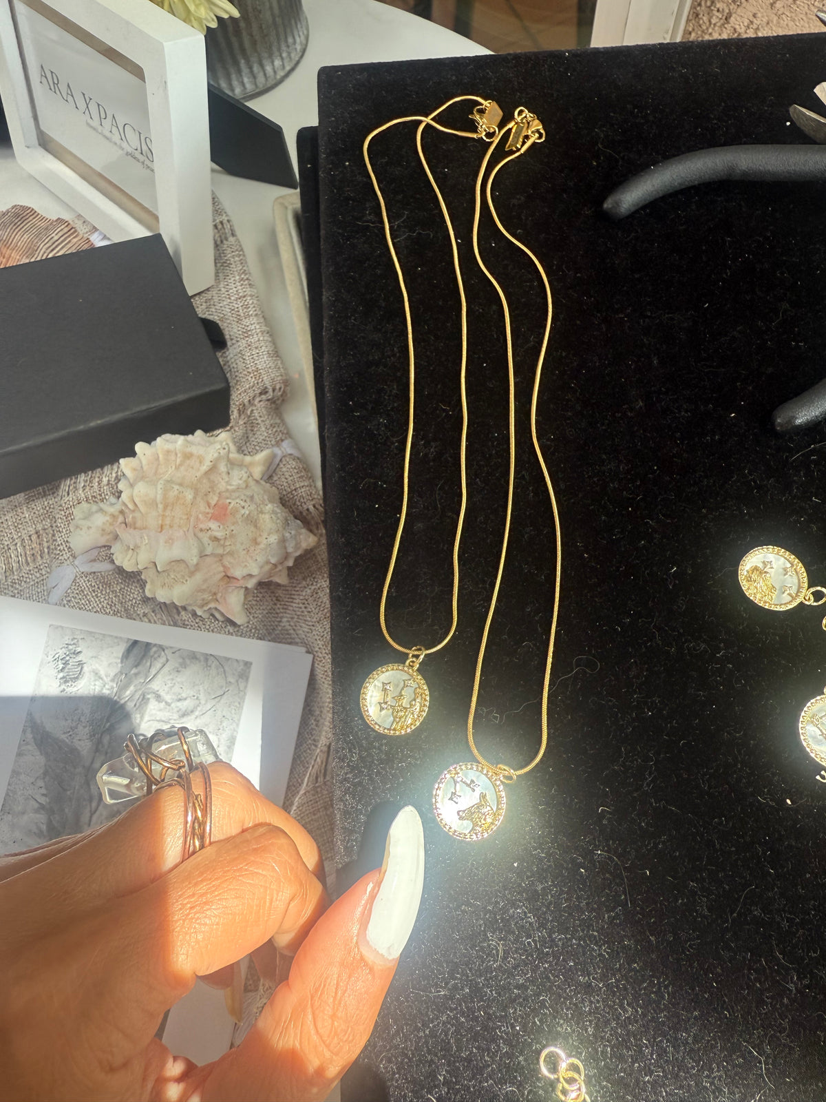 Mother of Pearl Zodiac Coin Necklace